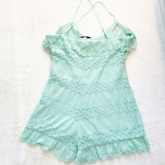 Guess spaghetti strap Vita Ruffled Romper in Fair Aqua - Picture 11 of 12